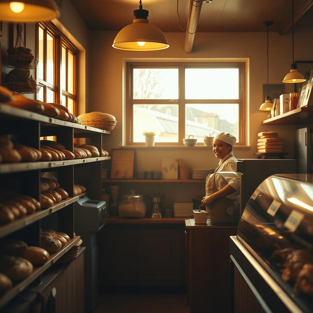 Warm interior of a local bakery with fresh bread