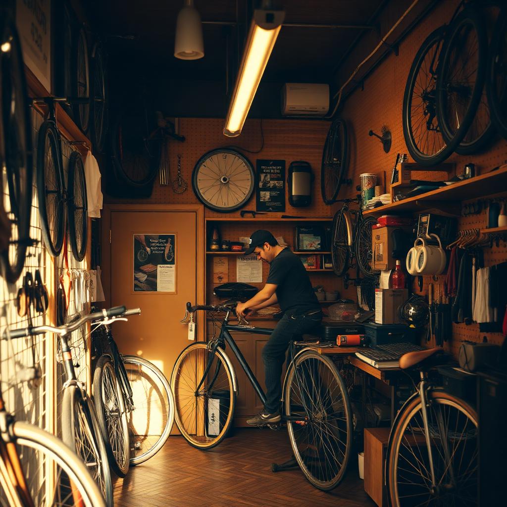 Local bike shop mechanic at work