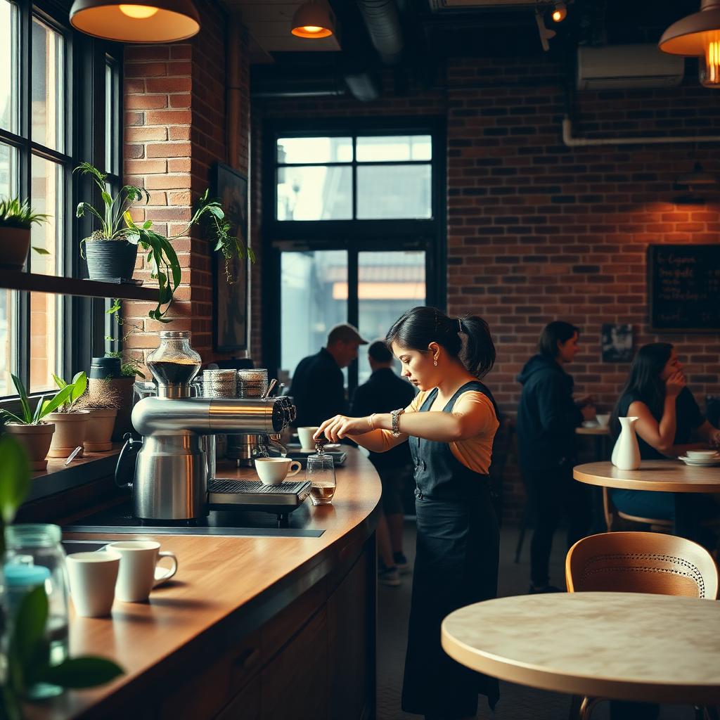 Barista working in a neighborhood coffee shop