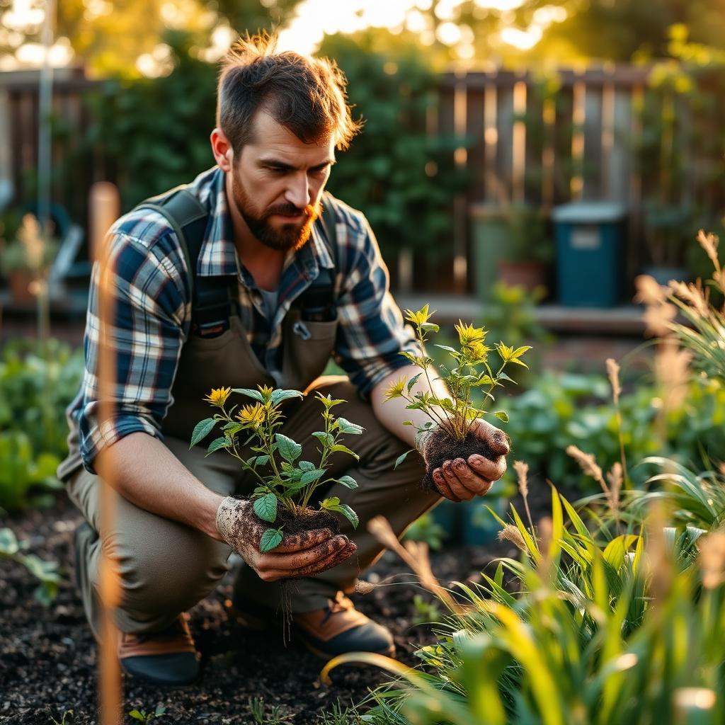 Gardener planting in a community garden